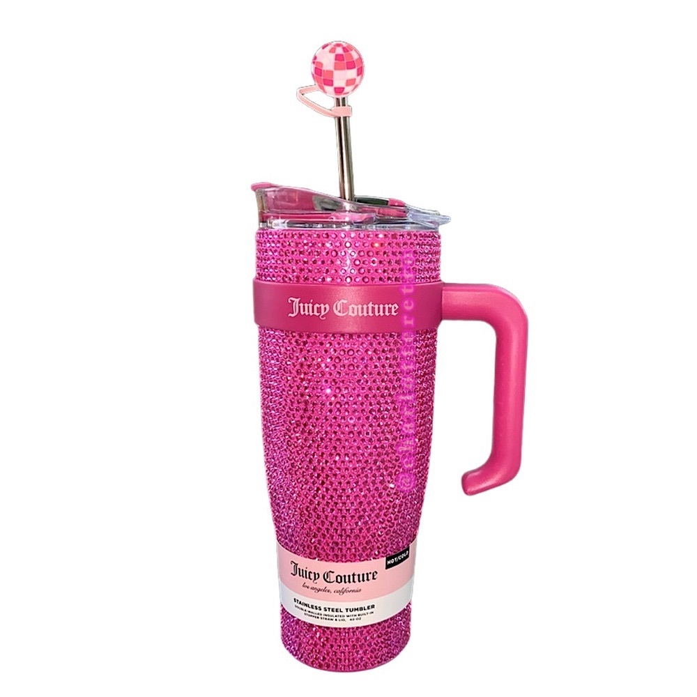 Juicy Couture •  HOT PINK Bling Stainless Tumbler w Straw